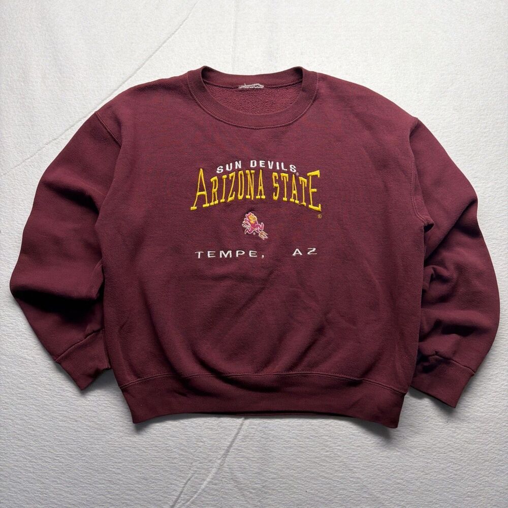 Vintage 90s Arizona State Sun Devils Tempe ASU Embroidered Burgundy Sweatshirt L